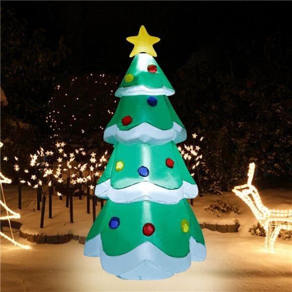 5 FT Inflatable Christmas Tree, LED Light up Xmas Tree Blow up Decorations - Picture 7 of 8